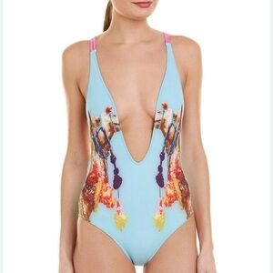 NEW Chaser Reflective Camels One Piece Blue Swimsuit Tie Size Medium M